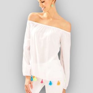 Women’s Lilly Pulitzer Enna Off The Shoulder Tassel Top. Size XXS